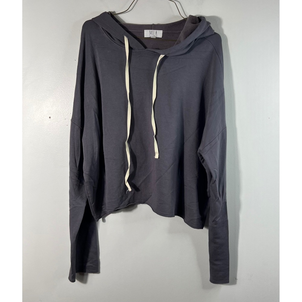 Womens Mila‎ Los Angeles Boxy Hoodie Gray L Modal Cotton Spandex NWOT
